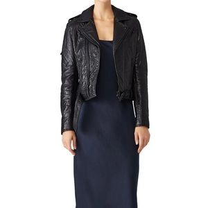 The Kooples black leather moto belted jacket